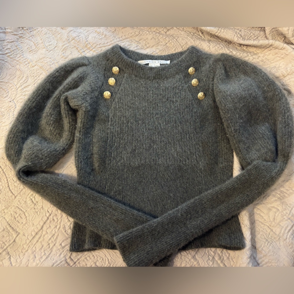 Veronica Beard Charcoal Sweater with Gold Buttons